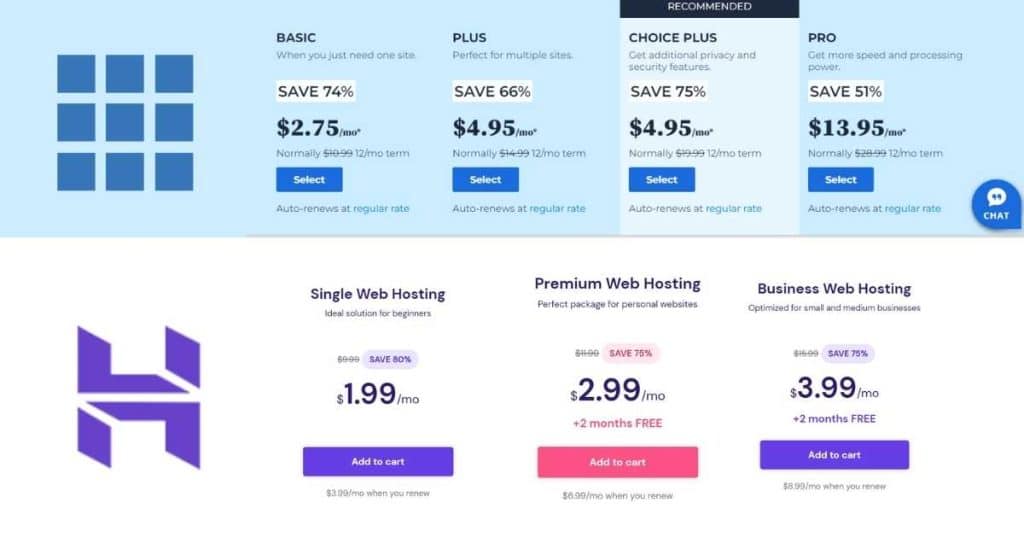 Hostinger-vs-Bluehost-pricing