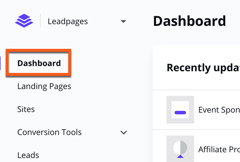 Leadpages Dashboard and Navigation